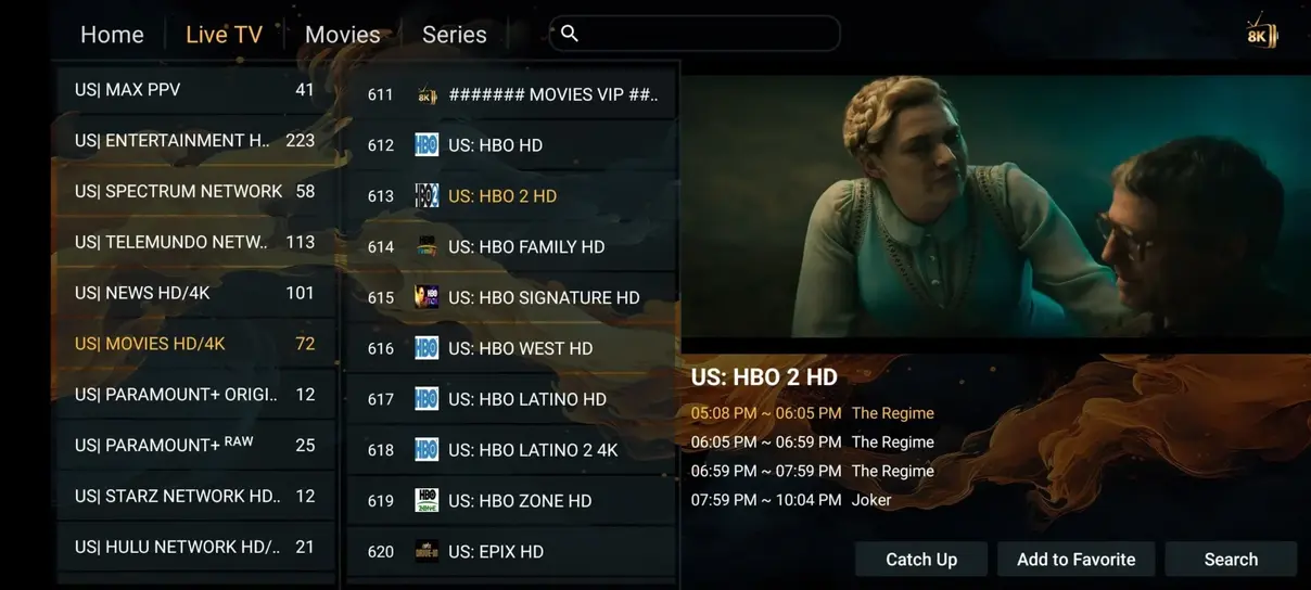 Vexotv electronic program guide and channel selection interface