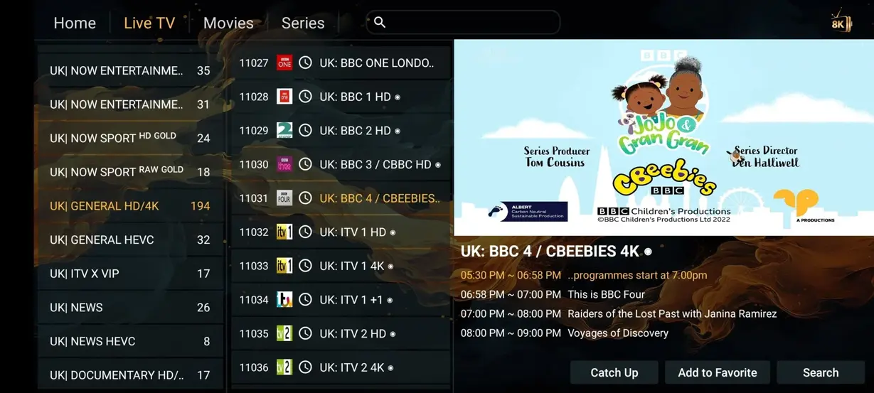 Vexotv user settings and playback configuration menu