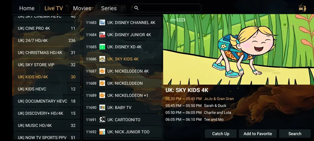 Vexotv 4K UHD video player playback screen