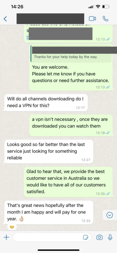 Vexotv customer support WhatsApp chat screenshot 3